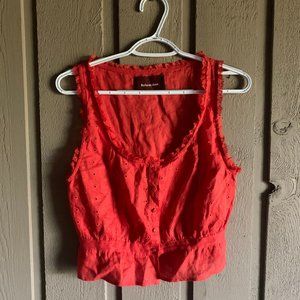 Red linen button up tank top